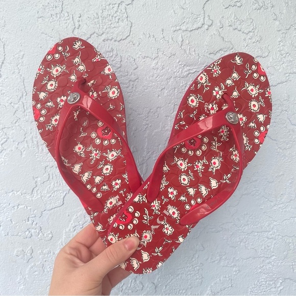 Coach Red Sandals with floral thong sandals Pattern - Picture 2 of 6